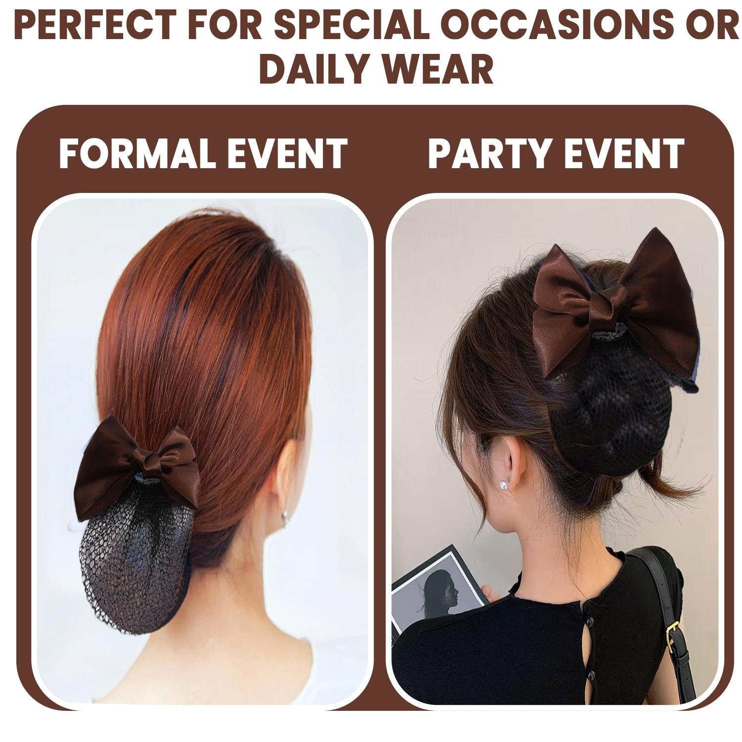 Limitless Bagged Traditional Chinese Style Ribbon Hair Ties, Hair Scrunchies Satin Scarf Hair Tie Elastic Bow Hair Bands Silky Hair Ribbon Long Tail Ponytail (Brown-Hemming-2PC)